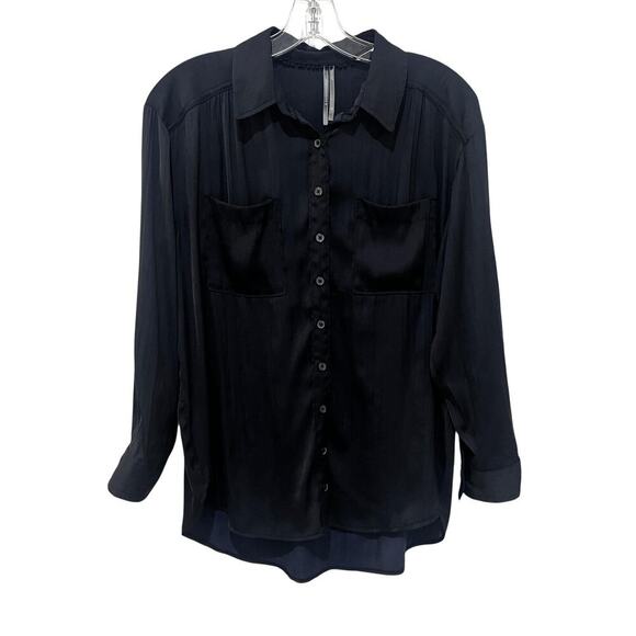 Anthropologie Shirt Womens Small Petite Black Loose Button Front Blouse Top - Picture 3 of 9